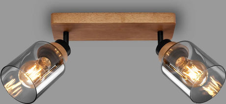 Briloner Royk – Aufbaustrahler mit Rauchglas – mit Holz – Deckenstrahler mit 2x E27-Fassung – 28 cm