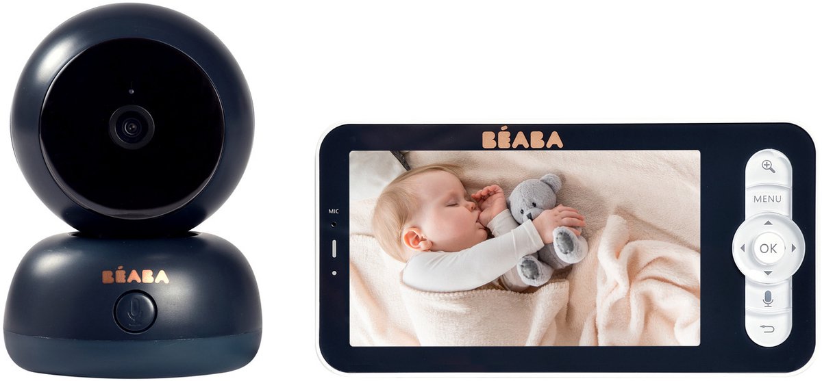 Béaba zen Premium Video-Babyphone – 360° Full HD mit Nachtsicht – wiederaufladbar + großer 720p HD-Bildschirm – Reichweite ±300 m – Nachtblau
