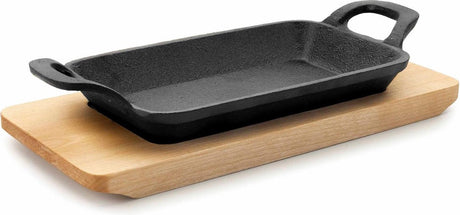 Lacor bistro serveerpan - gietijzer - met houden plankje - rechthoekig - 10x20cm