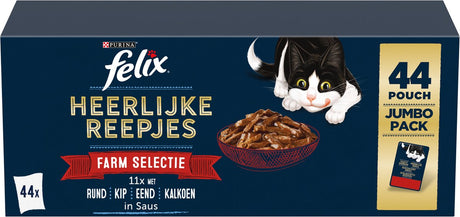Felix Delicious Strips Farm Selection – Nassfutter für Katzen – Rind, Huhn, Ente, Truthahn – 44 x 80 g