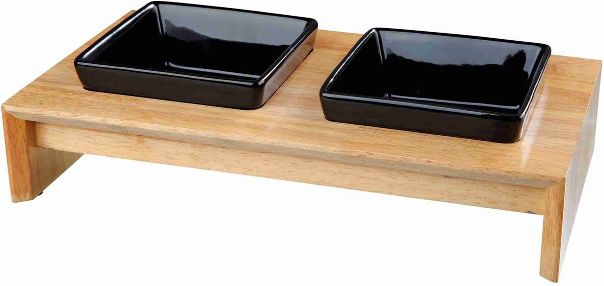 Trixie Keramik-Fütterungsset mit schwarzem Holzsockel