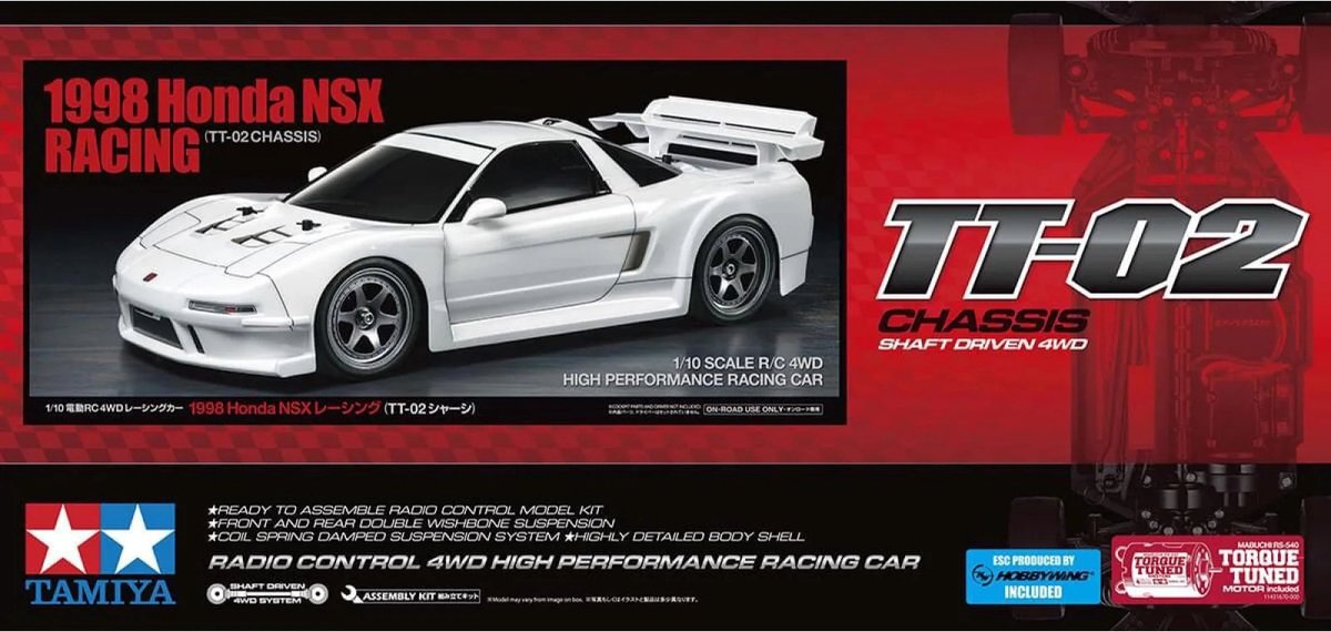 Tamiya Modellbausatzauto – 58739 RC Honda NSX Racing 1998 – TT-02 mit Zertifikat RC Kunststoff – 1:10 – Modellbau