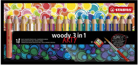 Stabilo Woody 3 in 1 – Multitalent Buntstift – Arty – Set 18-tlg. + Bleistiftspitzer