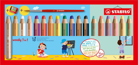 Stabilo Woody 3 in 1 – Multitalent Buntstift – Set 18-tlg. + Bleistiftspitzer