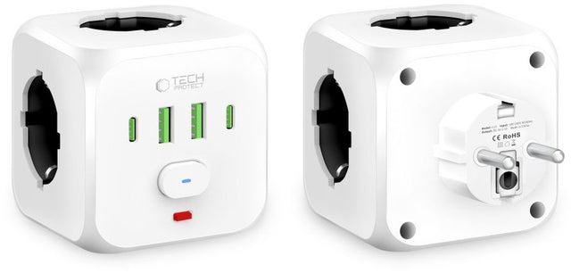 Tech-protect pcl3x4 serie - stopcontactbeveiliger - 3 schuko - 2 usb-a - 2 usb-c