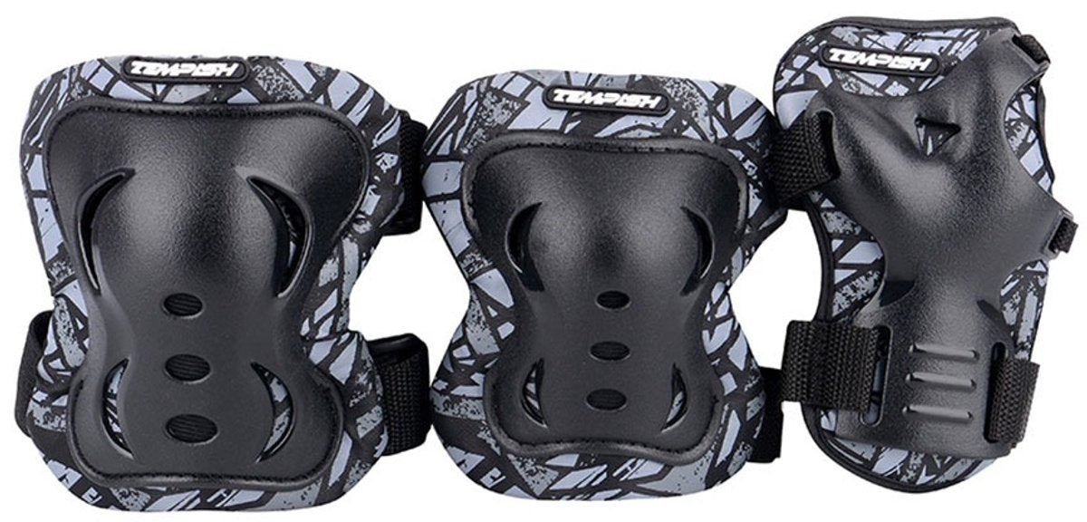 Tempish Skate-Schutzset für Erwachsene – Knie-, Ellenbogen- und Handgelenkschützer – Schwarz – Größe L