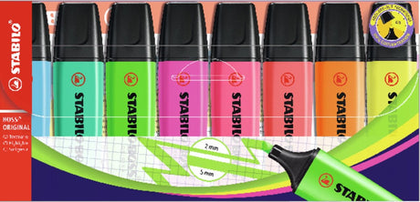 Abi Textmarker SLO Boss Original Farbsortiment abgewinkelte Spitze 8 Stück