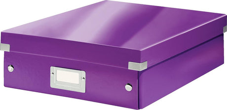 Leitz wow click store mittelgroße Aufbewahrungsbox – 85 % recycelter Karton – platzsparende Sortierbox mit Fächern – 28,1 x 10 x 37 cm (BxHxT) – Lila