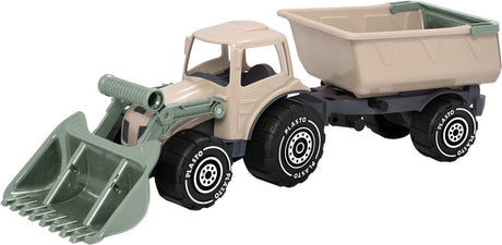 Plasto tractor met voorlader en aanhanger zandkleur 57 cm - speelgoedvoertuig - complete set - special edition zachte neutrale kleuren - bpa-vrij - gemaakt in finland - vanaf 1 jaar