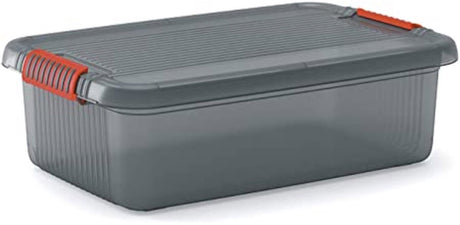 Kis K Latch Box M – Aufbewahrungsbox mit Deckel – 28 l – 59 x 39 x 18 cm – transparente orangefarbene Clips