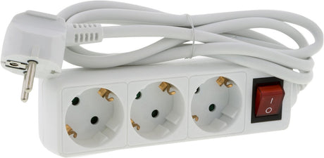 Exin-Steckdosenleiste – 3 Stecker – Verlängerungskabel mit Schalter – 3500 Watt – geerdet – 1,5 Meter – weiß
