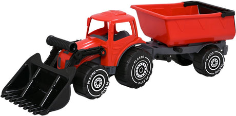 Plasto tractor met voorlader en aanhanger rood 57 cm - speelgoedvoertuig - complete set - grote tractor - stevig kunststof - gemaakt in finland - vanaf 1 jaar