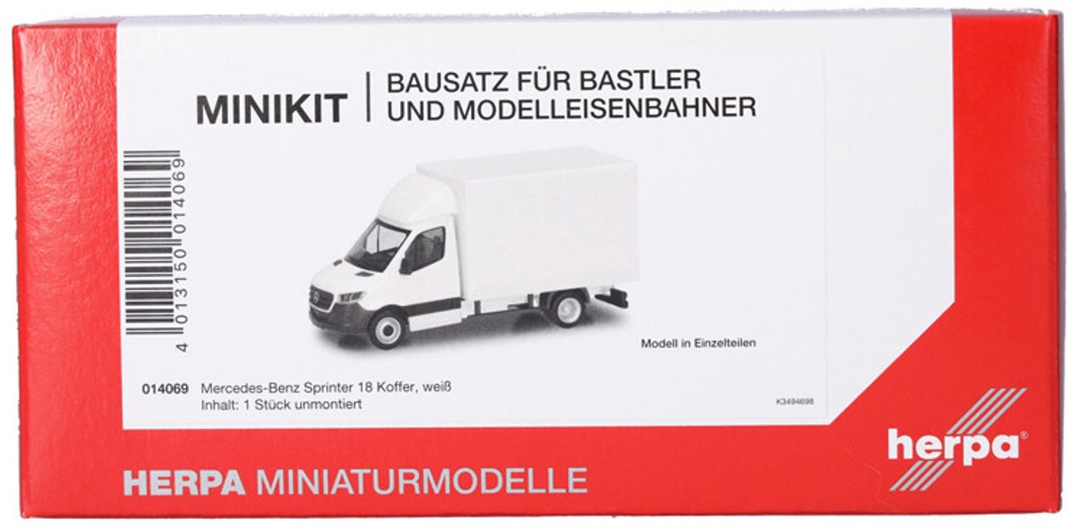 Herpa mercedes benz sprinter '18 (bakwagen), wit (minikit)