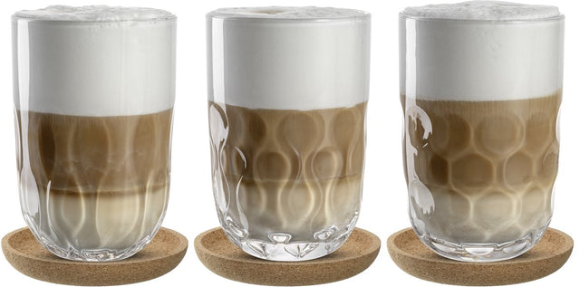 Leonardo gocce latte macchiato glas 390ml met onderzetter - set 3