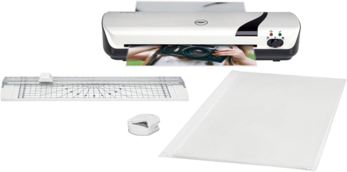 GBC Laminator Inspire+ – Weiß – A4 – 25 Mikron mit Hobby-Kit, inkl. 1x Eckenrunder, 1x Papierrollenschneidemaschine und ein Starterpaket mit 5x A4-Laminierfolien.