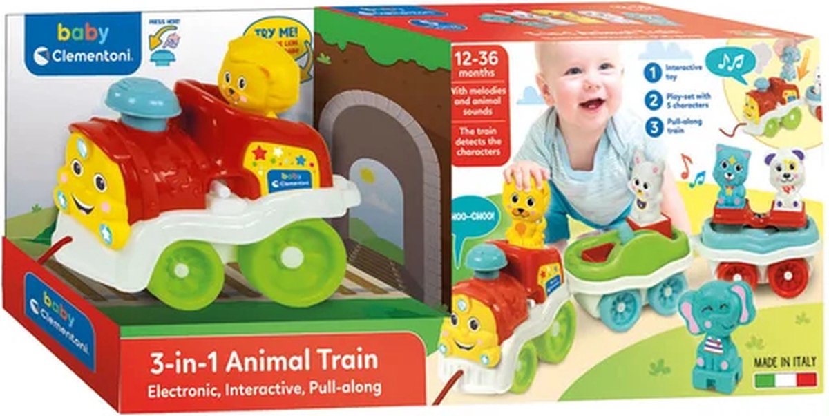Clementoni – 3-in-1-Tierzug – mit 5 Tieren und Geräuschen – ab 12 Monaten