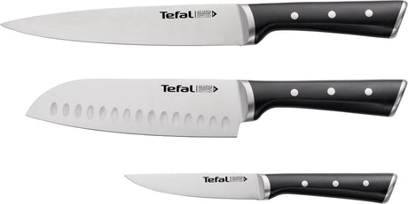 Tefal Ice Force Messerset – 3-teilig – Tranchiermesser 20 cm – Santokumesser 18 cm – Universalmesser 11 cm – Edelstahl