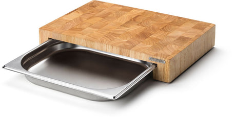Continenta Schneidebrett mit Edelstahlschublade – Gummibaumholz – 39 x 27 x H6 cm