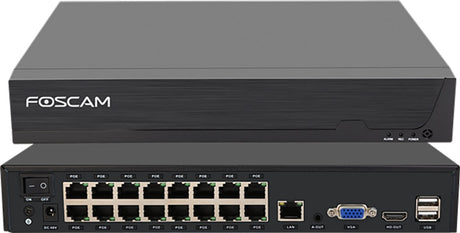 Foscam fna216he – 16-Kanal 4K 8 MP PoE NVR – Netzwerk-Videorecorder – Überwachungskamera-Recorder – Bewegungserkennung – H.264+ – HDMI VGA – 2 x 16 TB Festplatte – Plug-Play – Schwarz
