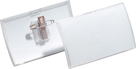 Robustes Namensschild ohne Markenzeichen mit Klick-Faltung und Kombiklemme, Kunststoff, 25 Ve, 54 x 90 mm