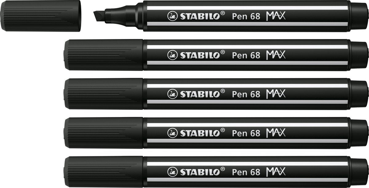 Stabilo pen 68 max – premium viltstift met dikke beitelpunt - zwart - doos 5 stuks
