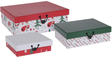 Koopman Geschenkbox-Set, Weihnachts-Geschenkverpackung, Karton, 3er-Set, mehrfarbig.