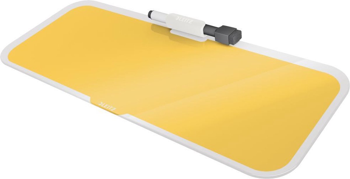 Leitz cosy glassboard voor bureau - glazen memobord met pennenhouder - inclusief minimarker met wisser - warm geel