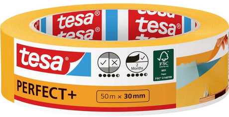 Tesa perfect+ – Abdeckband – 50 m x 30 mm – Präzisionsmalerei – Washi-Papier