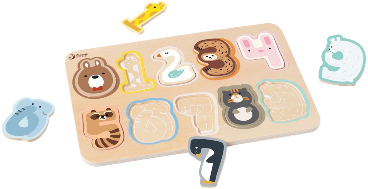 Klassisches Welt-Zahlenpuzzle aus Holz, 10-teilig.