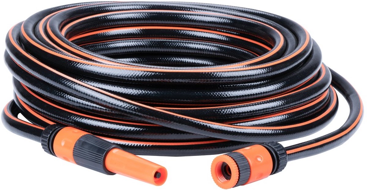 Black+decker tuinslang met koppelingen - tuinslang koppelingen set 5 stuks - 20 meter - max. 6bar - pvc - zwart oranje