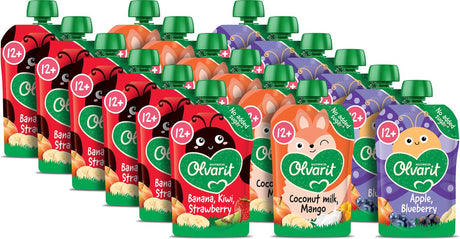 Olvarit Variationsmenü Squeeze Fruit 12+ Monate - 3 Geschmacksrichtungen - 18 x 100g