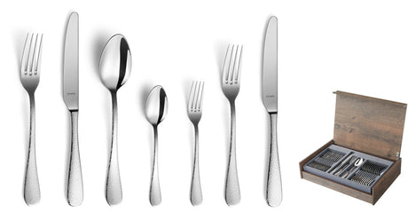 Amefa Sierra 84-teiliges Besteckset – 12 Personen – Silber – in luxuriöser Holzkassette – hochwertiger 18 10 Chromnickelstahl