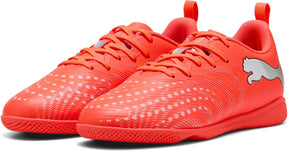 Puma Future 9 Play It Jr Unisex-Sportschuhe – leuchtendes Rot, Weiß, Schwarz, Silber