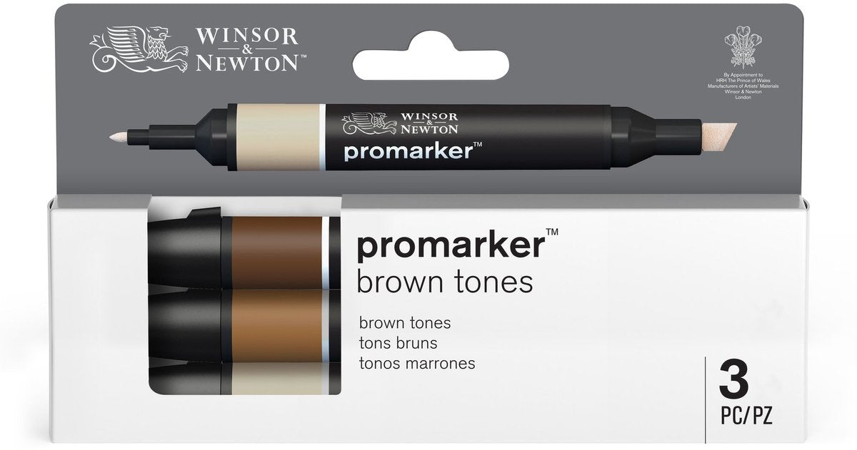 Winsor newton 0290184 promarker set 3 stuks – brown tones – alcoholmarkers met dubbele punt