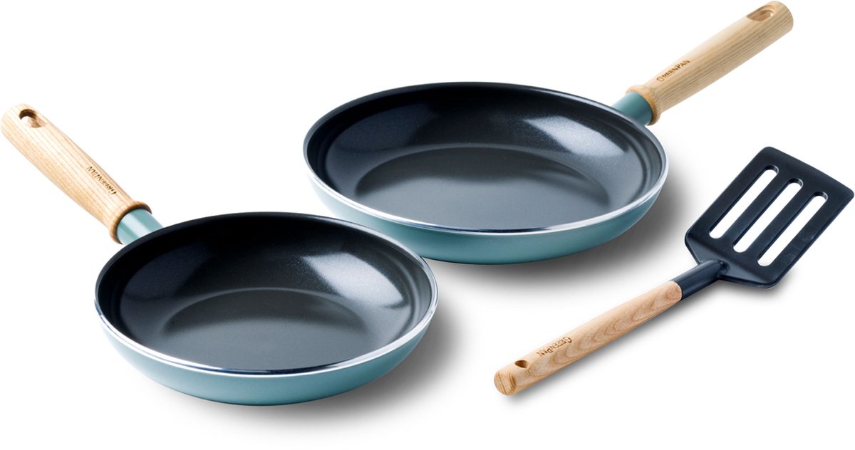 Greenpan Mayflower Bratpfannenset 3-teilig – 20 24 cm – PFAS-freie Antihaftbeschichtung – Induktionspfannenset – Keramikpfanne – nicht ofenfest – Kaltgriffe – Blau