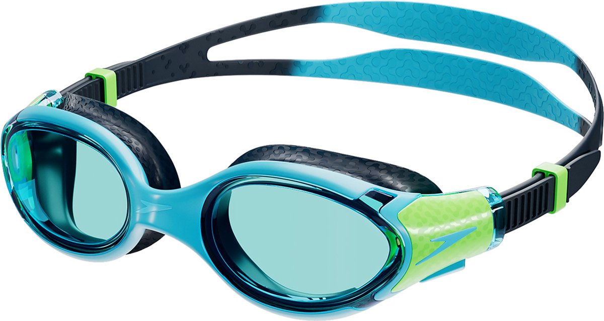 Speedo biofuse 2.0 zwembril kind - ergonomische duikbril kinderen 6-14 jaar - anti condens uv-bescherming - junior zwembril met drukknopsluiting - superzachte afdichting - blauw groen