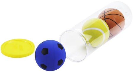 Engelhart High-Bounce-Bälle 3 Stück – Sportdruck (Tennis, Fußball, Basketball) ø6 cm – Hüpfbälle in Röhre – 3er-Set Spielbälle für aktives Spielen –