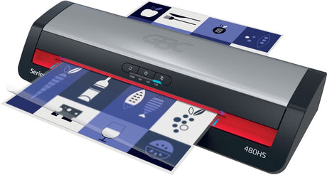 GBC 480HS Office A3-Laminiergerät – geeignet für 75–125 Mikrometer – inklusive Starterpaket Laminierfolien – Silber, Schwarz, Rot