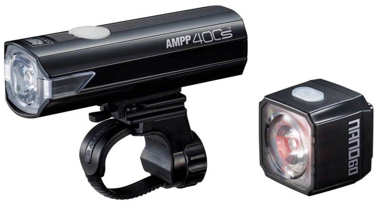 Cateye Ampp400s + Nano60 Lichtset – Fahrradbeleuchtung – Lumen: 400 60 – USB wiederaufladbar – Schwarz