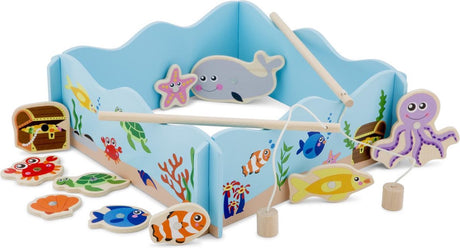 Woet ® houten magnetisch visspel - vang de vissen met hengel - educatief hengelspel voor peuters - visjes vangen - vanaf 2 jaar