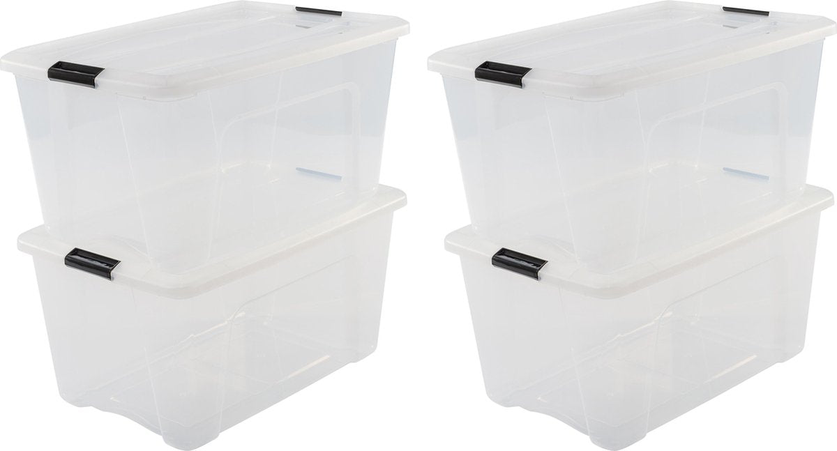 Iris topbox opbergbox - 45l - kunststof - transparant zwart - set van 4