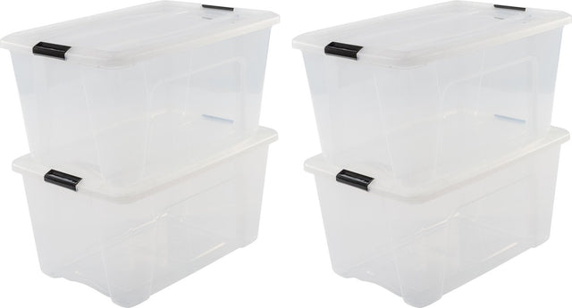 Iris topbox opbergbox - 45l - kunststof - transparant zwart - set van 4