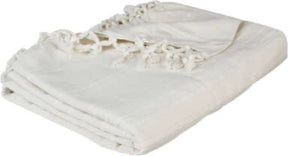 Atmosphera bedsprei deken plaid - ivoor wit - katoen - 220 x 160 cm - geknoopt