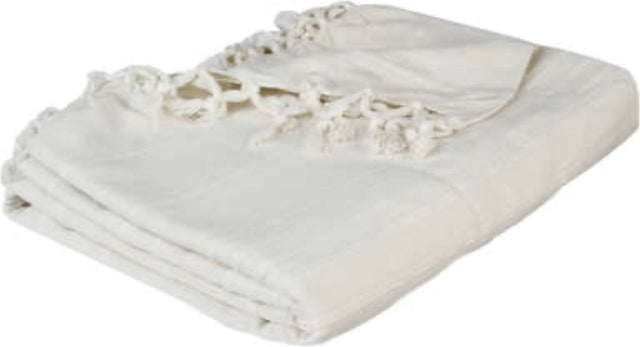 Atmosphera bedsprei deken plaid - ivoor wit - katoen - 220 x 160 cm - geknoopt