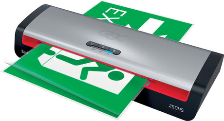 GBC 250HS Office A3-Laminiergerät – geeignet für 75–125 Mikron – inklusive Starterpaket Laminierfolien – Silber, Schwarz, Rot