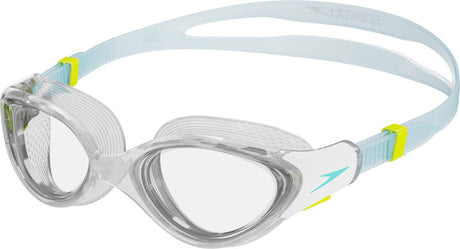 Speedo biofuse 2.0 zwembril dames - ergonomische duikbril volwassenen - anti condens uv-bescherming - professionele zwembril met drukknopsluiting - superzachte afdichting - clear blauw