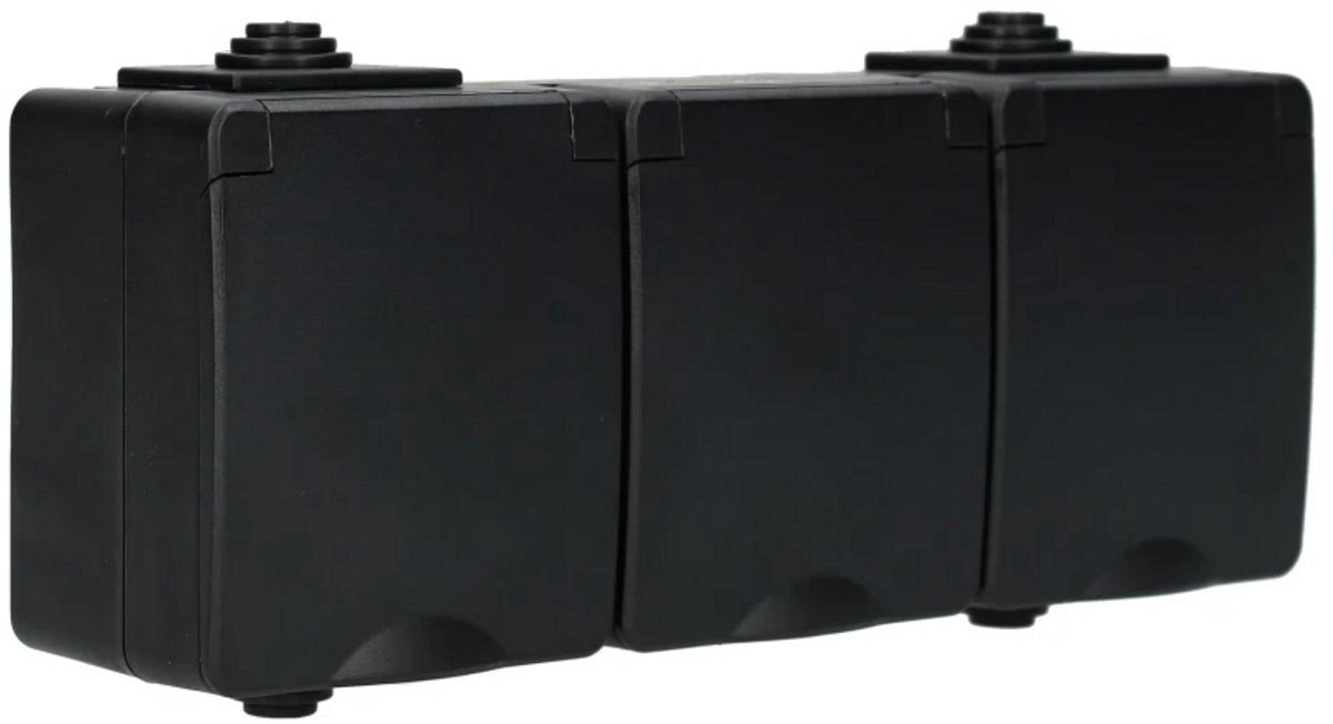 Ion industries - contactdoos spatwaterdicht - opbouw - 3-voudig - randaarde - ip55 - zwart