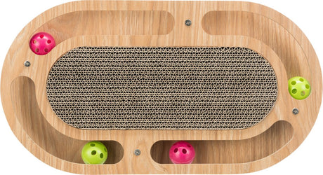 Trixie Kratzpappe - mit Spielzeug - Holz - mit Katzenminze - 46x25x4 cm
