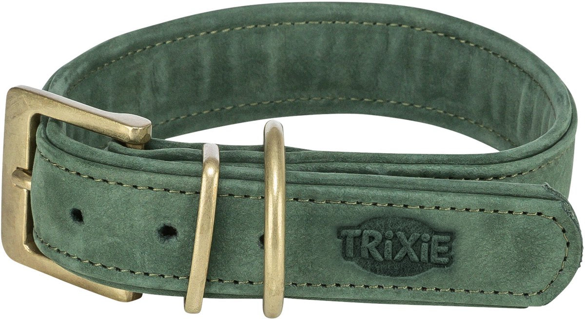 Trixie Hundehalsband – Nubukleder salbeigrün – Größe XS 25–31 x 2,5 cm, D-Ring, doppelt gefüttert