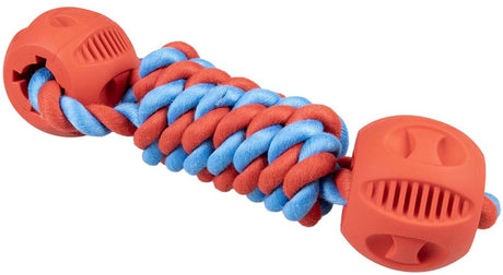 Duvo plus Spielseilspielzeug Rubrop-Hantel mit 2 Bällen für Hunde 22x7x7cm rot